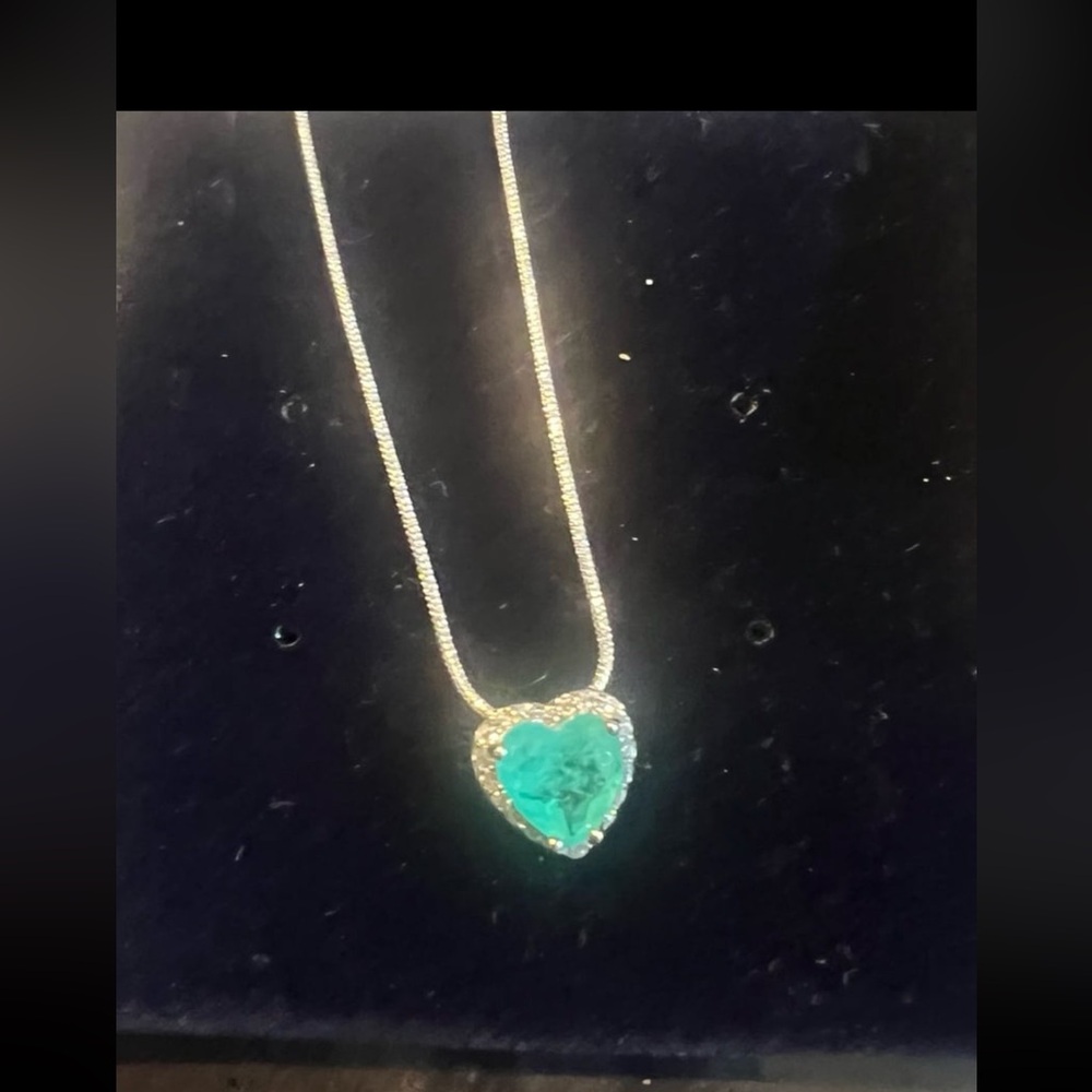 Gorgeous tourmaline lab created 2.2 ct heart pendant pure silver necklace #81